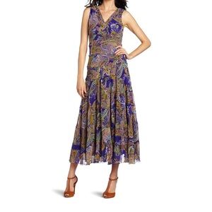 Jones New York dress size 4 vintage y2k purple patterned maxi v neck dress